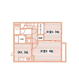イーストワン 2DKの間取図画像
