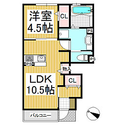 レスポワール上田 1階1LDKの間取り