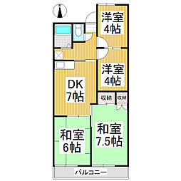ロイヤルレジデンス六ツ暮 4DKの間取図画像