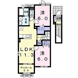 エーヴィヒ・ヴォールA 2LDKの間取図画像
