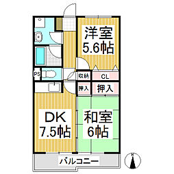 エスポアール上田原 2DKの間取図画像