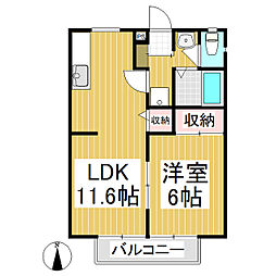 サンビレッジ上田原D 1LDKの間取図画像