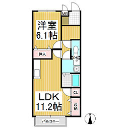ホープヒル新田 1LDKの間取図画像