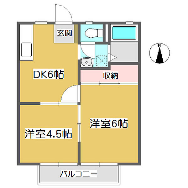 サンライフ高屋　A 203｜広島県福山市引野町北4丁目(賃貸アパート2DK・2階・35.91㎡)の写真 その2