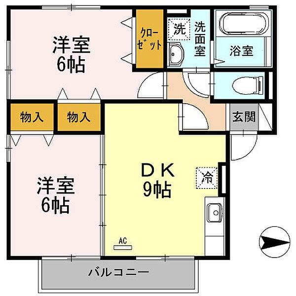 リベルタ スクエア A棟 201｜広島県福山市新涯町6丁目(賃貸アパート2DK・2階・52.13㎡)の写真 その2