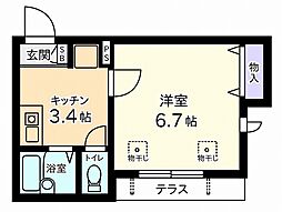 ヴィレッタインテル 1階1Kの間取り