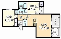 グランドゥール武蔵境 2LDKの間取図画像