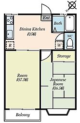 サンハピネス 2階2DKの間取り
