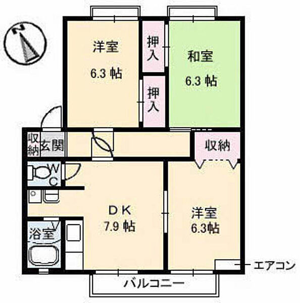 サンビレッジ平野　A棟 ｜広島県広島市佐伯区三筋1丁目(賃貸アパート3DK・2階・60.35㎡)の写真 その2