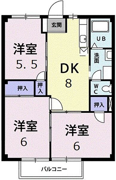 ニューシティ西本 ｜広島県広島市安佐南区緑井8丁目(賃貸アパート3DK・2階・52.17㎡)の写真 その2