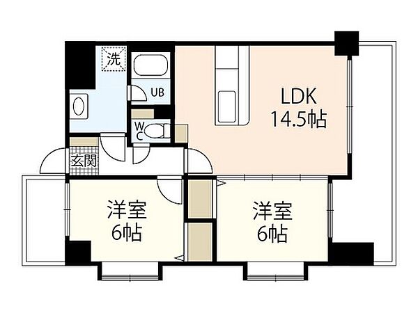 ウェール長楽寺 ｜広島県広島市安佐南区長楽寺1丁目(賃貸マンション2LDK・5階・58.94㎡)の写真 その2