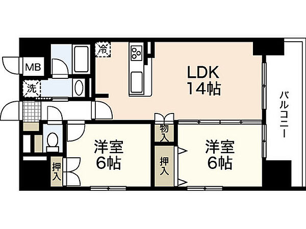 広島県広島市中区宝町(賃貸マンション2LDK・15階・57.37㎡)の写真 その2