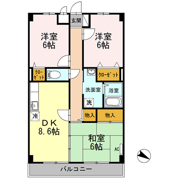 サンベール吉村 ｜広島県広島市安佐南区長束3丁目(賃貸マンション3DK・2階・61.00㎡)の写真 その2