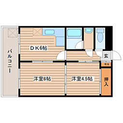 市川マンション 6階2DKの間取り