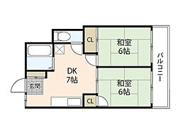 ヤマヒロビル 2DKの間取図画像