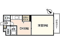 エーデル吉島西 2階1DKの間取り