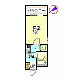 コスモスビル-2 1Kの間取図画像