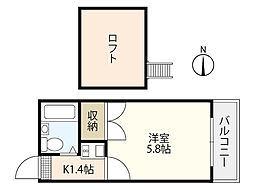 アヴェニュー佐方 1階1Kの間取り