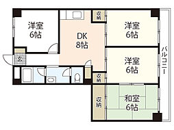 リバーサイド観音 4階4DKの間取り