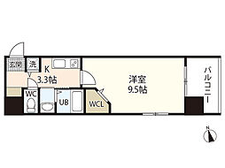 グラビスコート光町 8階1Kの間取り