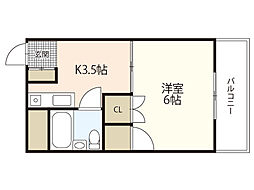 スティングハウス 1階1Kの間取り