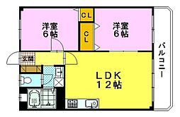 サンコーポ 3階2LDKの間取り