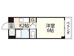 アヴニール古市橋 1階1Kの間取り