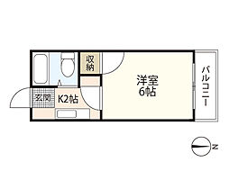 ホワイトパレス長束 2階1Kの間取り