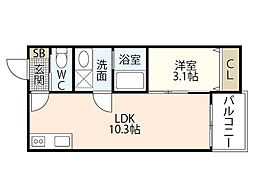 COCOAS廿日市駅前 2階1LDKの間取り