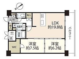 グランアークテラス 8階2LDKの間取り