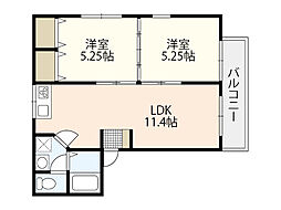 セジュール牛田（牛田東） 2階2LDKの間取り