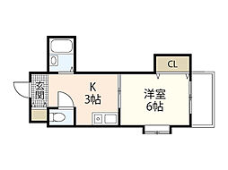 タウン己斐西 4階1Kの間取り