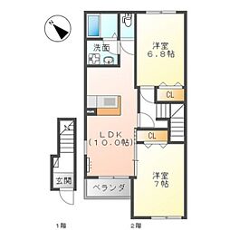 サンガーデン2 2LDKの間取図画像