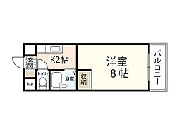 カーサ幸 1Kの間取図画像