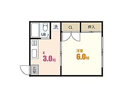 上原寮 1Kの間取図画像