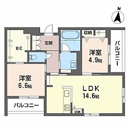 ラウンドヒルズK 2LDKの間取図画像