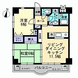 仁保新町コーポ福島 2LDKの間取図画像