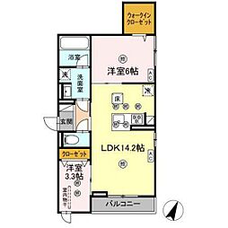 D-Axis旭 A棟 2LDKの間取図画像