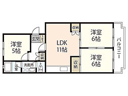 パールハイツ川西 3LDKの間取図画像