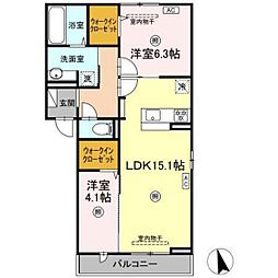 トリシアくるめ木 オニオンハイツ 2LDKの間取図画像