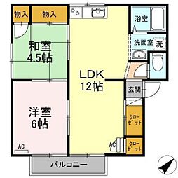 フォルム利松B 2DKの間取図画像
