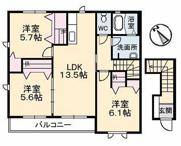 広島県広島市安佐南区川内3丁目(賃貸アパート3LDK・2階・72.72㎡)の写真 その2