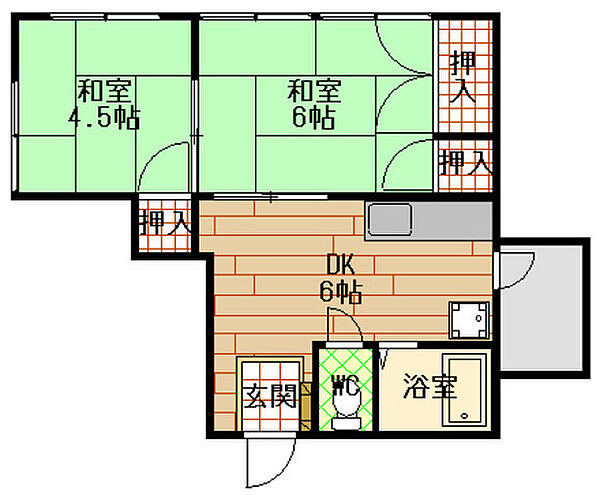 広島県広島市西区小河内町2丁目(賃貸マンション2DK・3階・35.80㎡)の写真 その2