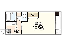 第5山縣ビル 3階1Kの間取り