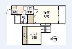 アクバー五日市 2階1Kの間取り