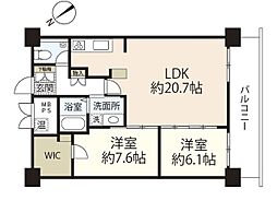 グランアークテラス 8階2LDKの間取り