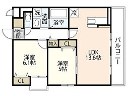 コレッソ・ｍ 3階2LDKの間取り