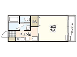 ハイム上安 2階1Kの間取り