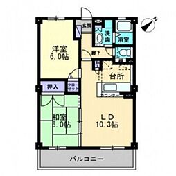 フォブール川内 1階2LDKの間取り