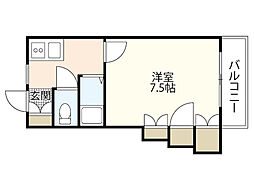 グリーンパーク大芝 2階1Kの間取り